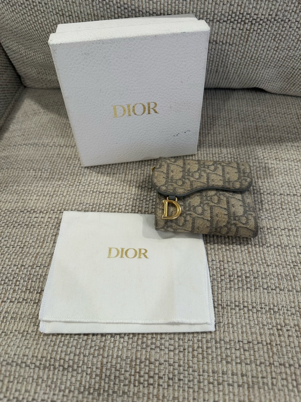 Christian Dior Saddle Lotus Wallet In Gray Dior Oblique Jacquard Canvas